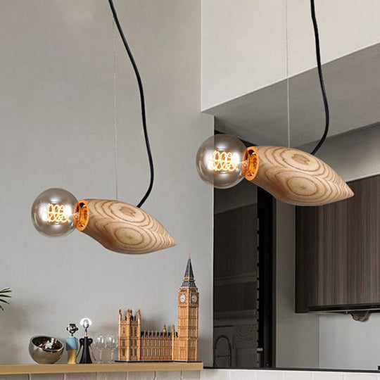 Birdie Pendant Light Kit - Nordic Wood Fixture with Open Bulb Design