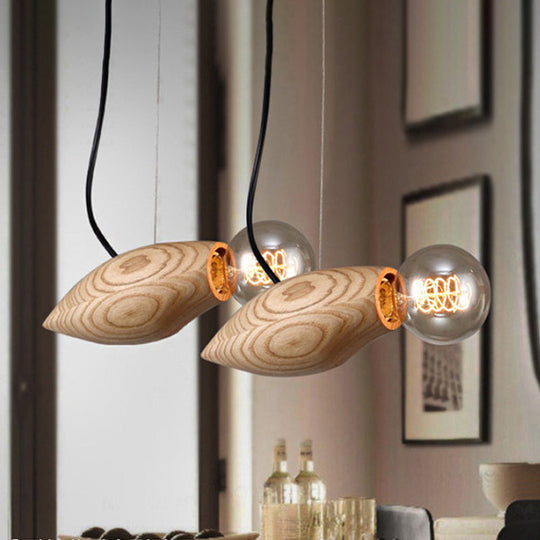 Nordic Wood Pendant Light With Beige Birdie Design And Open Bulb