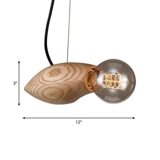 Nordic Wood Pendant Light With Beige Birdie Design And Open Bulb