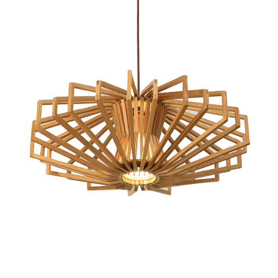 Modern UFO Wood Ceiling Pendant with Single Beige Suspension Light for Bedroom