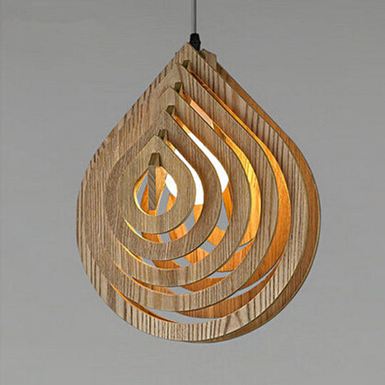 Modern Wood Droplet Pendant Light - Beige Bedside Down Lighting