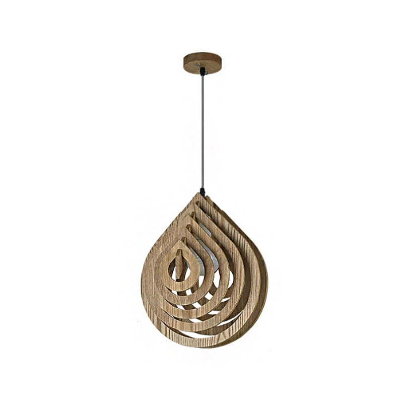 Modern Wood Droplet Pendant Light - Beige Bedside Down Lighting