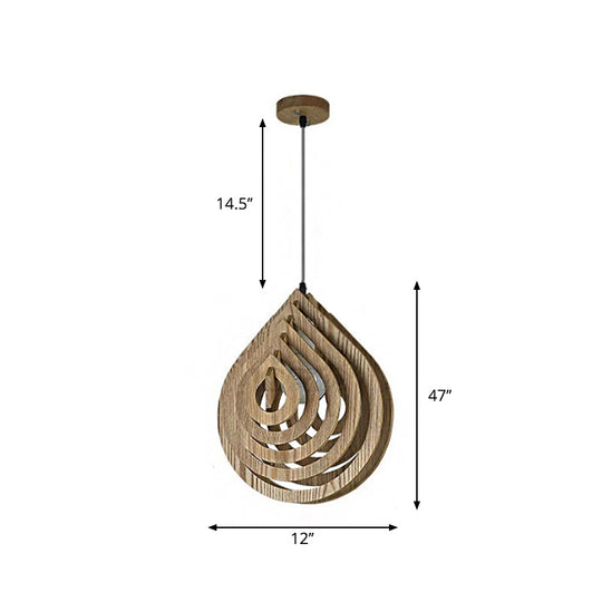 Modern Wood Bedside Pendant Light: Hollowed-Out Droplet In Beige