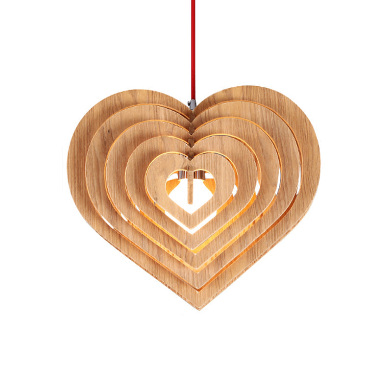 Heart Pendulum Light - Modern Wood Design with Beige Hanging Pendant for Tables