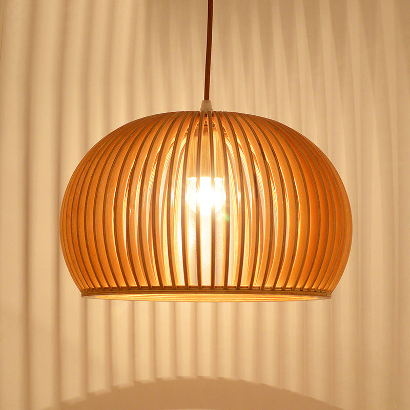 Minimalist Wood Hemisphere Pendant Ceiling Light With Single Bulb - Available In 14/18 Widths And