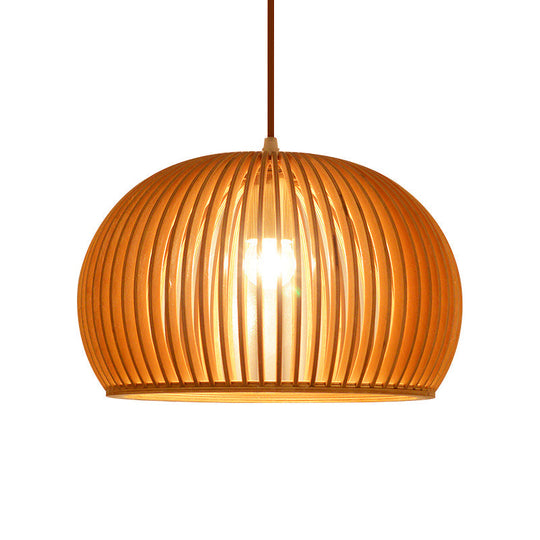 Minimalist Wood Hemisphere Pendant Ceiling Lamp, Single-Bulb Beige Hang Light, 14"/18" Width
