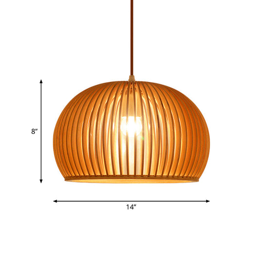 Minimalist Wood Hemisphere Pendant Ceiling Lamp, Single-Bulb Beige Hang Light, 14"/18" Width