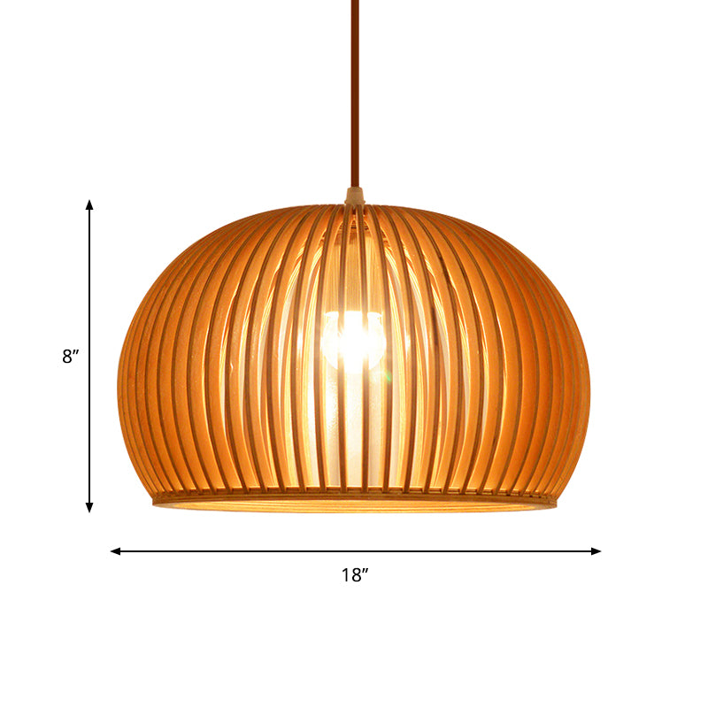 Minimalist Wood Hemisphere Pendant Ceiling Lamp, Single-Bulb Beige Hang Light, 14"/18" Width