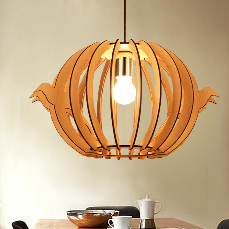 Nordic 1-Light Wood Bird Cage Pendant Ceiling Light - 16.5/20.5 W Perfect For Dining Table / 16.5