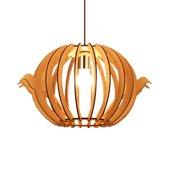 Wooden Bird Cage Pendant Light - Nordic Design, 1-Light, for Dining Table