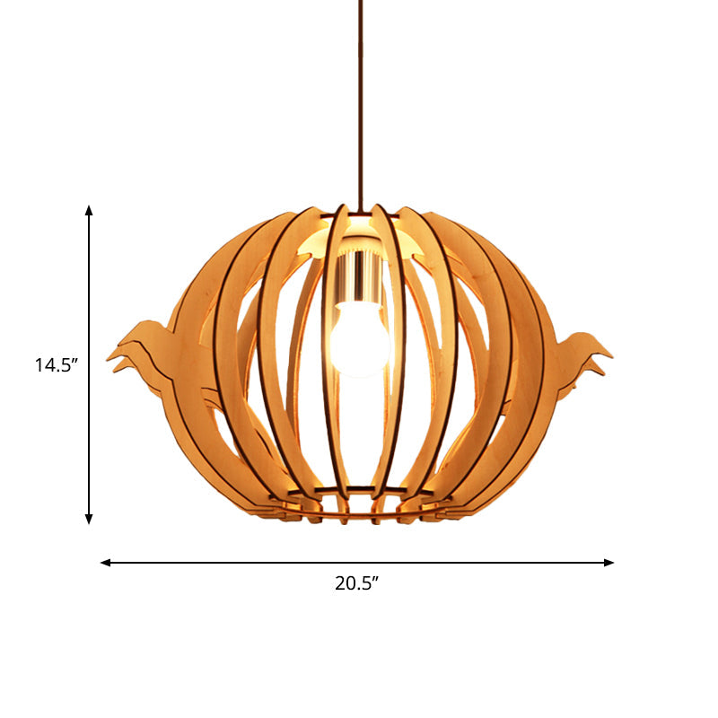 Wooden Bird Cage Pendant Light - Nordic Design, 1-Light, for Dining Table
