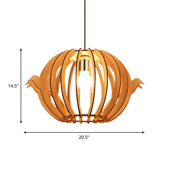Nordic 1-Light Wood Bird Cage Pendant Ceiling Light - 16.5/20.5 W Perfect For Dining Table