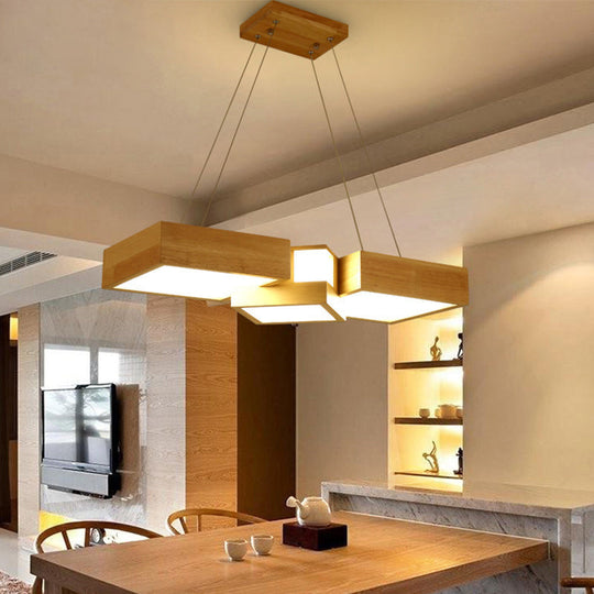 Modern Wood Dining Table Pendant Light With Symmetric Acrylic Shade - Led Hanging Fixture In 24.5/29