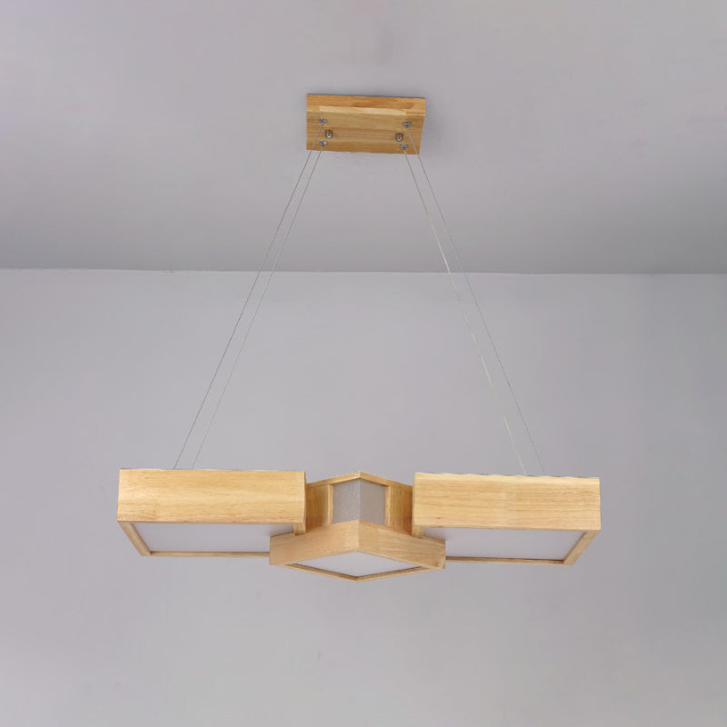 Modern Wood Dining Table LED Pendant Light with Symmetric Acrylic Shade - Warm/White Light, 24.5"/29" Width