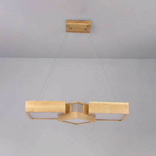 Modern Wood Dining Table LED Pendant Light with Symmetric Acrylic Shade - Warm/White Light, 24.5"/29" Width