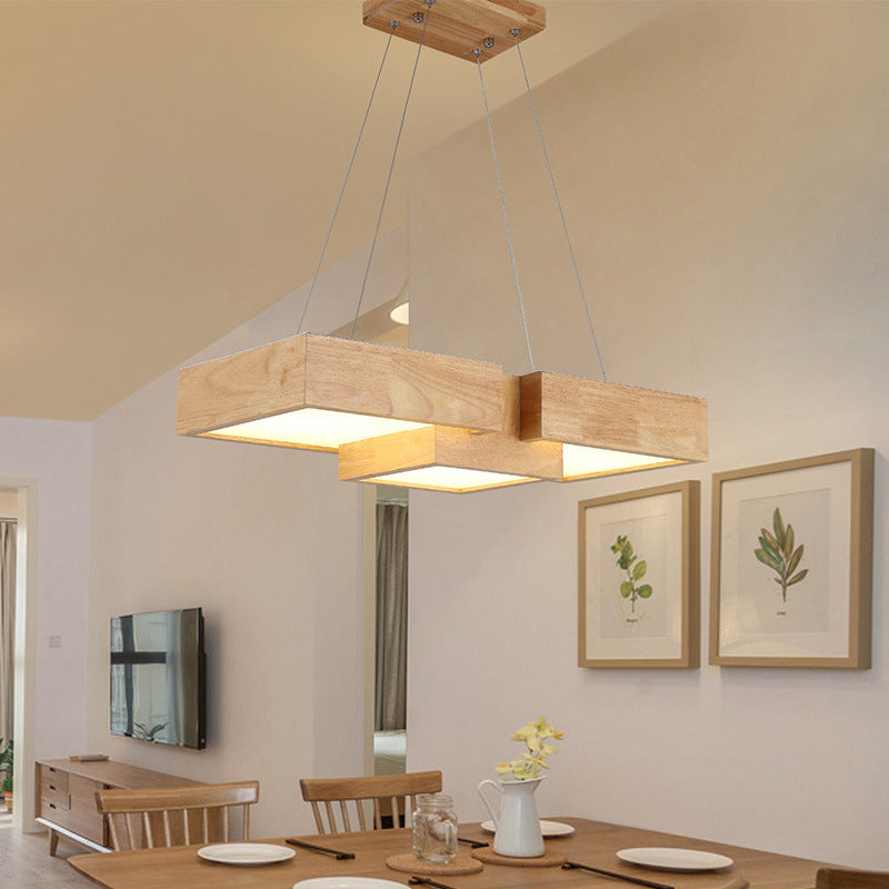 Modern Wood Dining Table Pendant Light With Symmetric Acrylic Shade - Led Hanging Fixture In 24.5/29