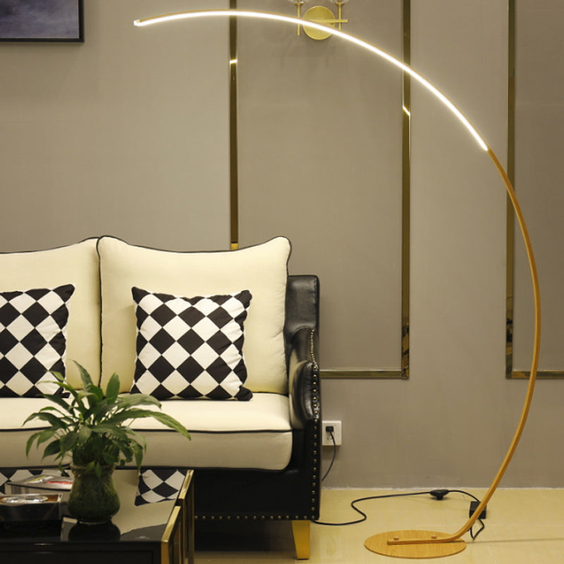 Modern Metallic Led Floor Lamp For Living Room - Sleek Bow Design In Black/Beige