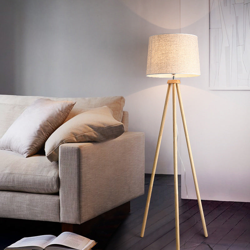 Minimalistic Tripod Floor Lamp With White Drum Shade - 1 Light Fabric