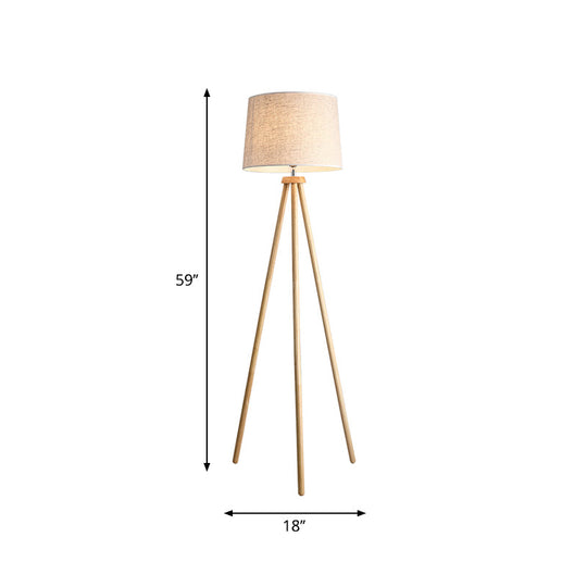 Minimalistic Tripod Floor Lamp With White Drum Shade - 1 Light Fabric