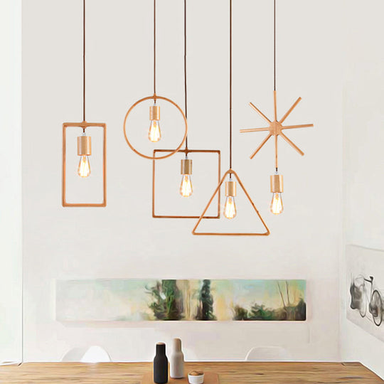 Simplicity Wooden Pendant Light in Beige - Square/Round/Triangle Design, 1 Bulb - Ideal for Dining Room