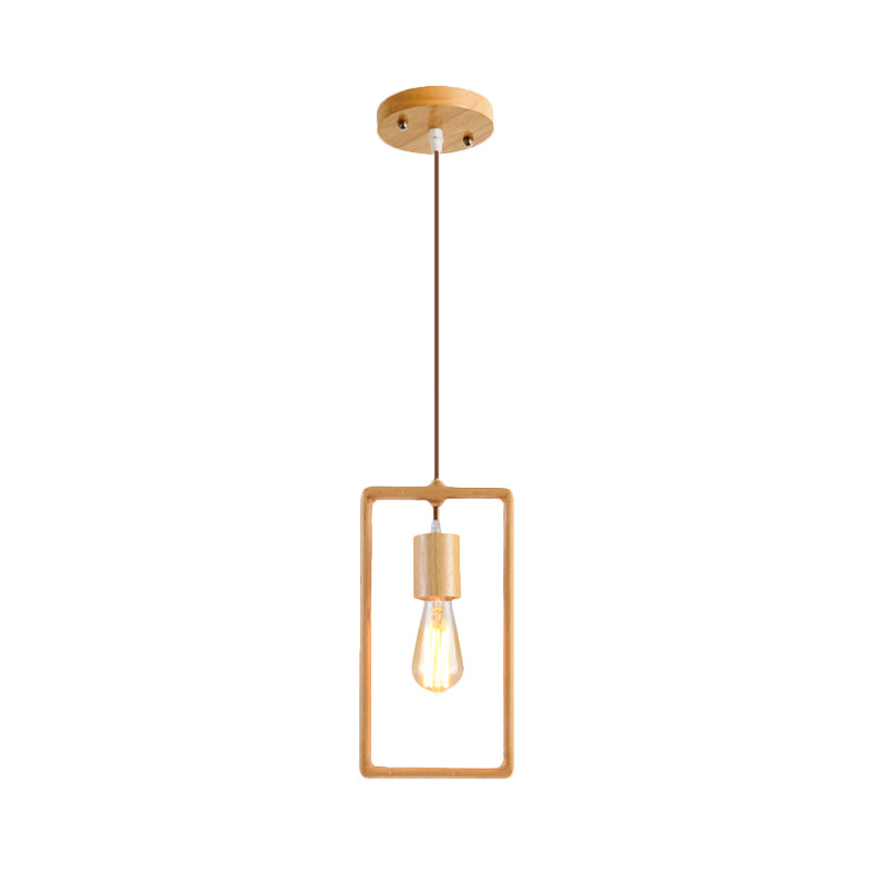 Simplicity Wooden Pendant Light in Beige - Square/Round/Triangle Design, 1 Bulb - Ideal for Dining Room