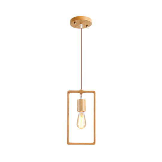 Simplicity Wooden Pendant Light in Beige - Square/Round/Triangle Design, 1 Bulb - Ideal for Dining Room