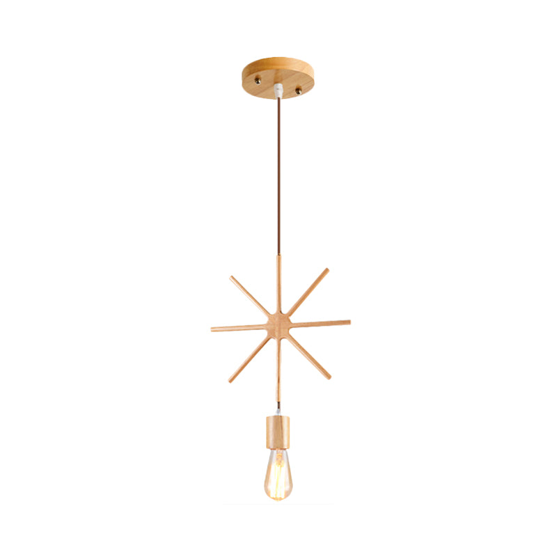 Simplicity Wooden Pendant Light in Beige - Square/Round/Triangle Design, 1 Bulb - Ideal for Dining Room