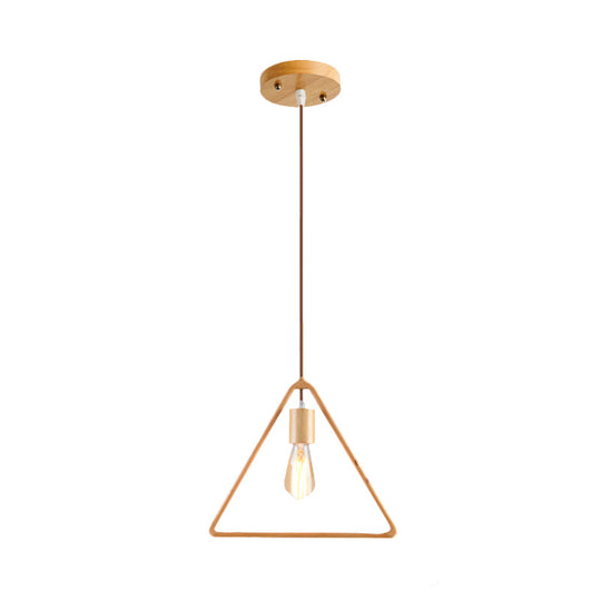 Simplicity Wooden Pendant Light in Beige - Square/Round/Triangle Design, 1 Bulb - Ideal for Dining Room