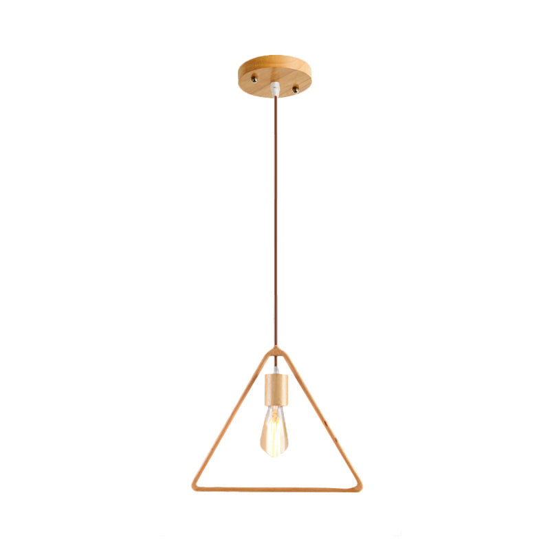 Simplicity Wooden Pendant Light - Square/Round/Triangle Shape Beige 1 Bulb Ideal For Dining Room