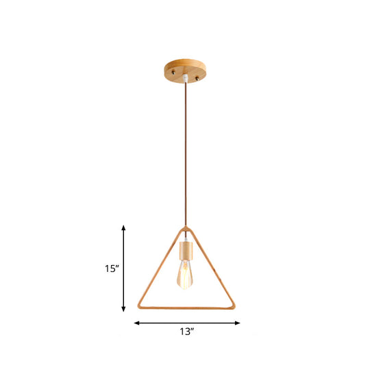 Simplicity Wooden Pendant Light - Square/Round/Triangle Shape Beige 1 Bulb Ideal For Dining Room