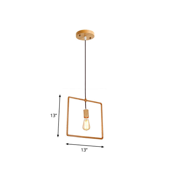 Simplicity Wooden Pendant Light - Square/Round/Triangle Shape Beige 1 Bulb Ideal For Dining Room