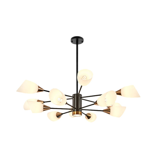 Postmodern Black/Gold Chandelier with Tulip White Glass Shade - 6/10/16 Bulbs for Living Room Ceiling Pendant
