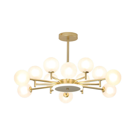 Contemporary Black/Gold Starburst Chandelier - Opal Frosted/Clear Glass Suspension Lighting for Living Room