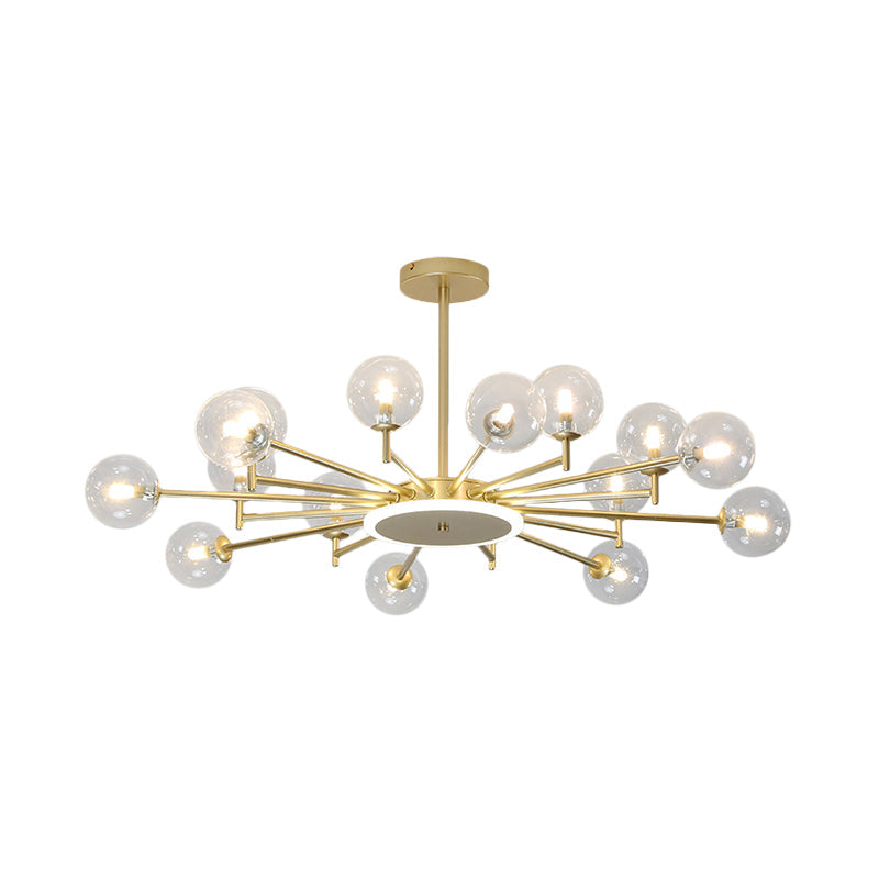 Contemporary Black/Gold Starburst Chandelier - Opal Frosted/Clear Glass Suspension Lighting for Living Room
