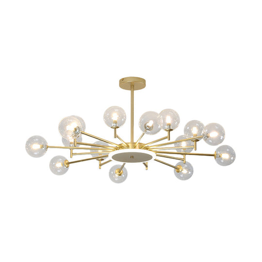 Contemporary Black/Gold Starburst Chandelier | Opal Frosted/Clear Glass Suspension Lighting For