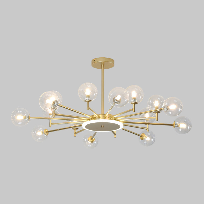Contemporary Black/Gold Starburst Chandelier - Opal Frosted/Clear Glass Suspension Lighting for Living Room