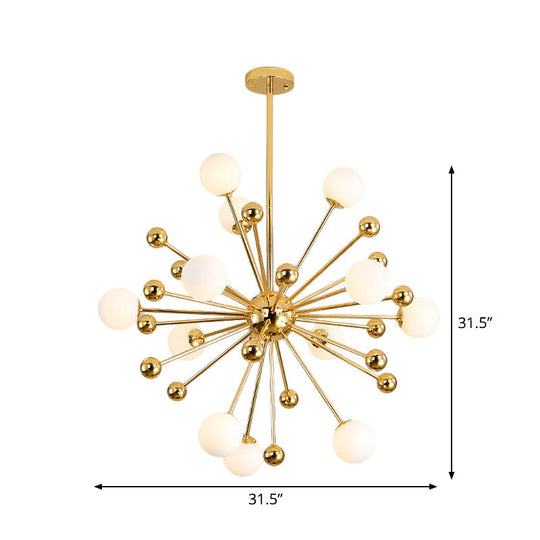 Modern Stylish Burst Ball Chandelier – Frosted White Glass Ceiling Hang Lamp (Gold, Living Room Lighting)