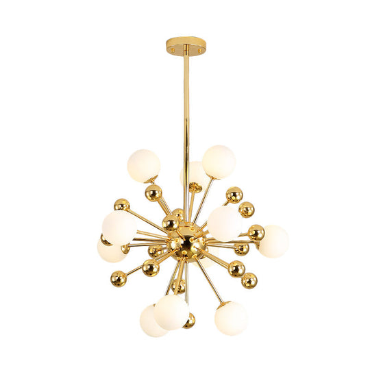Modern Stylish Burst Ball Chandelier – Frosted White Glass Ceiling Hang Lamp (Gold, Living Room Lighting)