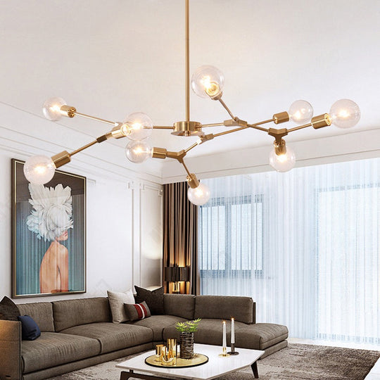 Adjustable Branch Pendant Lamp: Postmodern Metal Chandelier with 6/9 Lights in Black/Gold, Ideal for Living Room