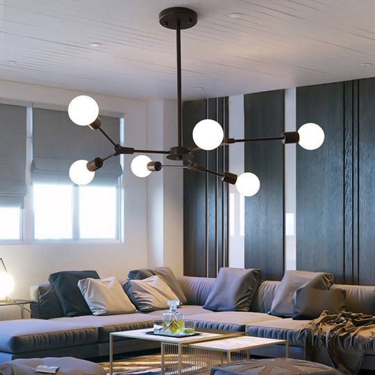 Adjustable Branch Pendant Lamp: Postmodern Metal Chandelier with 6/9 Lights in Black/Gold, Ideal for Living Room