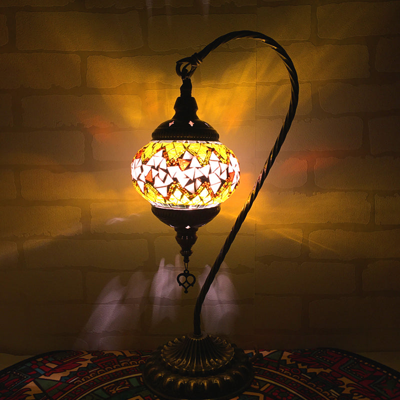 Curved Arm Retro Stained Glass Nightstand Lamp - White/Yellow/Orange