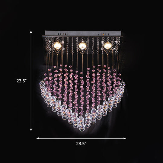 Nordic Satin Nickel Crystal Bead Flushmount Lamp With Loving Heart Design (3 Bulbs)