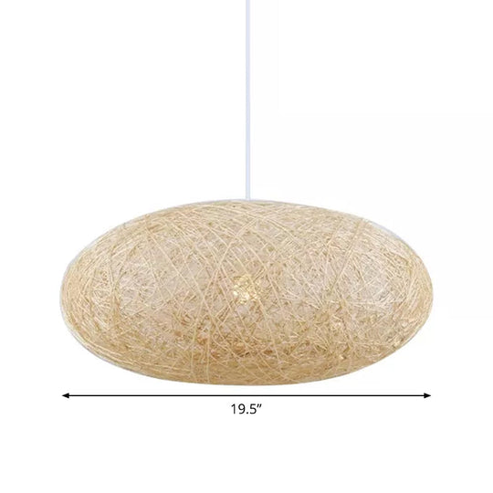 Beige Rattan Hanging Pendant Light - Ellipse Pendulum Design Asia Style 16/19.5 Wide