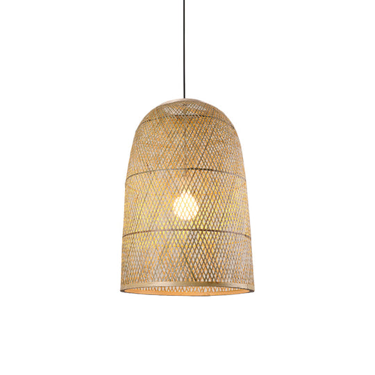 Asia Bamboo Pendant Lamp - 1-Light Beige Suspended Fixture for Dining Room