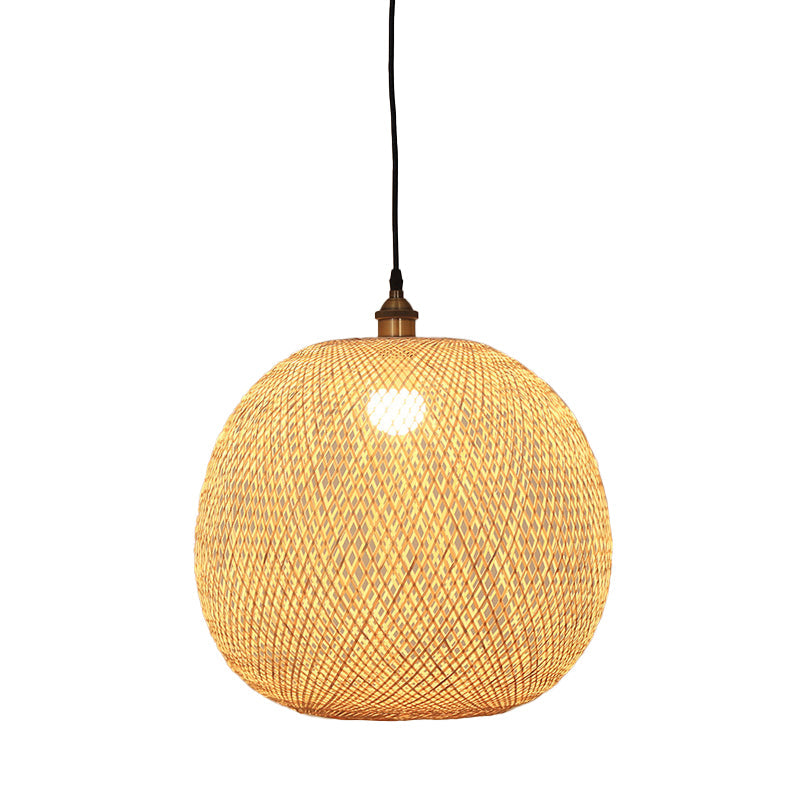 12"/14"/21.5" Asian Beige Pendant Lamp with Bamboo Shade - Dining Room Suspension Light