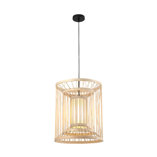 Bamboo Cylinder Pendant Light - Japanese Style Ceiling Lamp for Restaurants - Beige