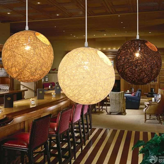 Contemporary Rattan Globe Suspension Light - Single-Bulb Blue/Pink/Red Pendant Lamp With Cut-Out