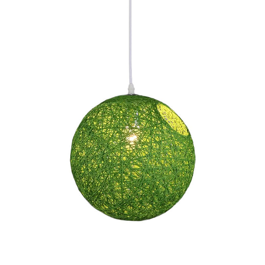 Modern Rattan Globe Pendant Light with Cut-out Hole - Single-Bulb Ceiling Lamp in Blue/Pink/Red