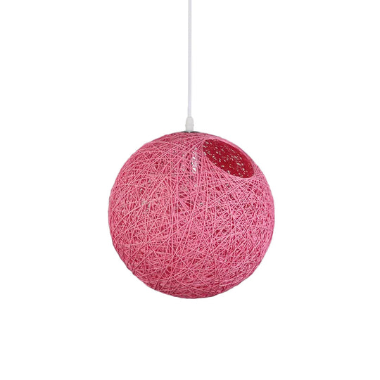 Modern Rattan Globe Pendant Light with Cut-out Hole - Single-Bulb Ceiling Lamp in Blue/Pink/Red