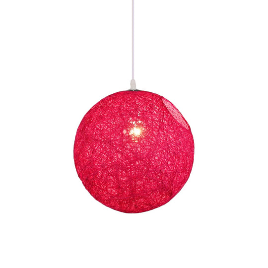 Modern Rattan Globe Pendant Light with Cut-out Hole - Single-Bulb Ceiling Lamp in Blue/Pink/Red
